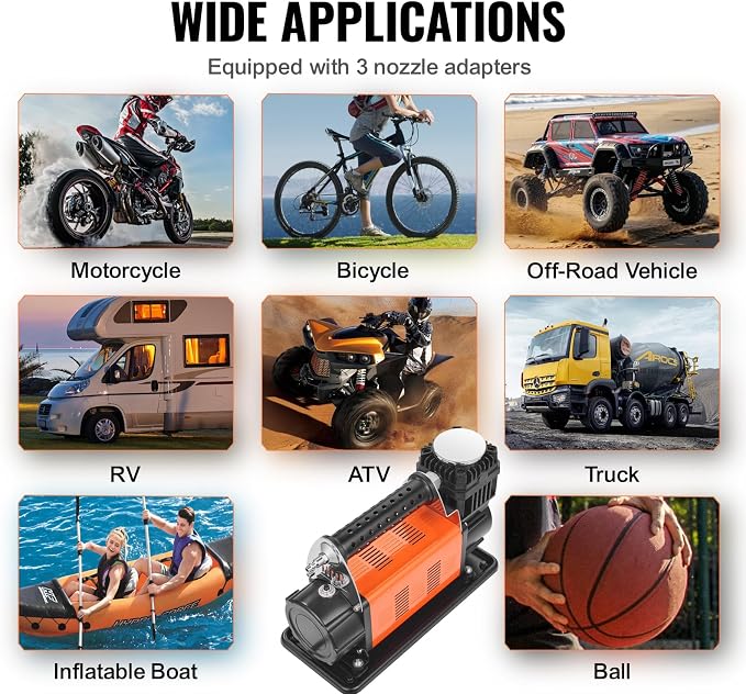 12V Portable Tire Inflator, 7.06CFM Heavy Duty Air Compressor, 150PSI Offroad Air Pump with Adapters for Car SUV RV Truck - Include 6.5FT Power Cord, 26FT Air Hose with Pressure Gauge, Carry Bag