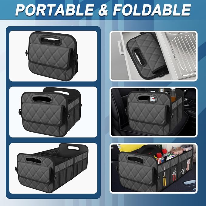 Car Trunk Organizer for SUV, Car Organizers and Storage with Reinforced Handles, Car Accessories for Women/Men 70L Waterproof Polyester Trunk Organizer(Large, Charcoal)