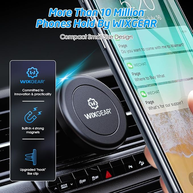 Magnetic Phone Holder for Car, [2 Pack] Universal Air Vent Magnetic Phone Mount for Car, Car Phone Holder Mount for Cell Phones and Mini Tablets with 4 Metal Plates