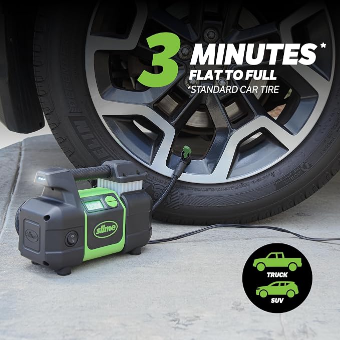 40063 Tire Inflator, Portable Car, SUV, 4x4 Air Compressor, Elite Heavy Duty, Inflate Right Automatic Shut Off, with Digital 99 psi Display, Long Hose and LED Light, 12V, 3 min Inflation