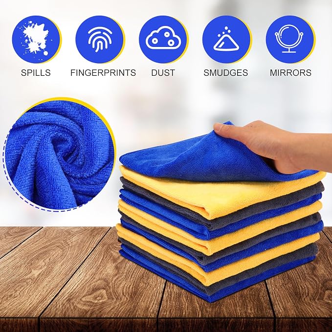 Microfiber Cleaning Cloths for Cars 16 x 16 Inch Ultra Absorbent Car Towels Drying Reusable Cleaning Supplies House Kitchen Window Microfiber Towel(Blue, Gray, Yellow,60 Pcs)