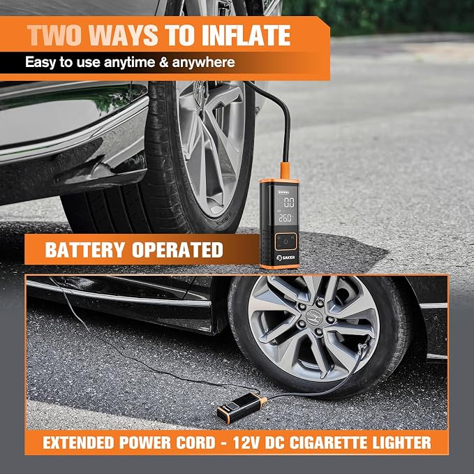 Tire Inflator Portable Air Compressor - 150PSI Car Tires Air Pump with Tire Pressure Gauge Led Light, 7500mAh Battery & 12V DC Smart Tire Inflator for Car, Motorcycle, Bike Tire, Ball