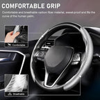 Steering Wheel Cover, Carbon Fiber Steering Wheel Cover Men/Women, Anti-Slip, Heat Resistant, Durable, Universal for 99% Car Interior Accessories (Silver)