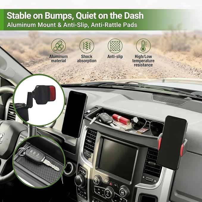 Magnetic Phone Mount Holder for 2013-2018 Dodge RAM 1500 2500 3500 & 2019-2024 RAM 1500 Classic Magnet Dash Cell Phone Cradles Adjustable Phone Stand Accessories for RAM (Without 12V Outlet)