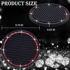 2PCS Bling Cup Holder Coaster, 2.75 Inch Auto Car Cup Holder Insert Coasters, Soft Silicone Anti-Slip Shockproof, Universal Vehicle Interior Accessories for Women Girls (Black & Red)