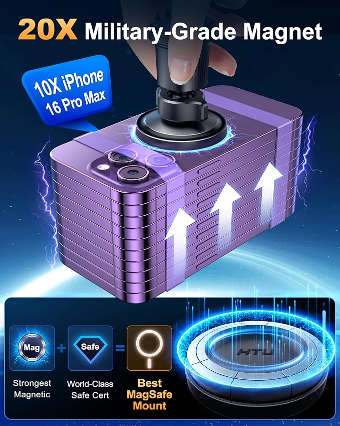 [2026 True Military-Grade] Magnetic Car Mount Vent [Upgraded Strongest Magnet & Metal Hook] for MagSafe Phone Holder Car for iPhone 17 16 15 14 13 Android【Patent & Safety Certs】, Non-Charging, Black