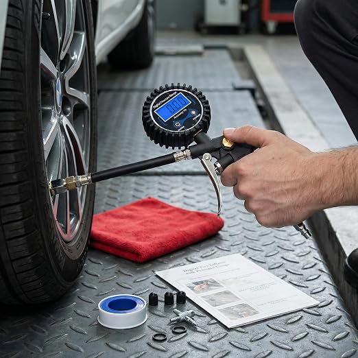Digital Tire Pressure Gauge with Inflator | 3-250 PSI, Air Chuck & Compressor Accessories, Heavy Duty, Quick Connect Coupler, 0.1 Display Resolution