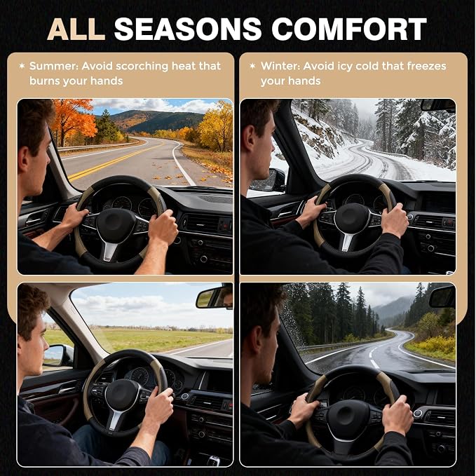 Car Steering Wheel Cover, Microfiber Leather Steering Wheel Covers with Anti-Slip Lining, Breathable Elastic Car Steering Wheel Protector, Universal Standard Size 14-15 inch