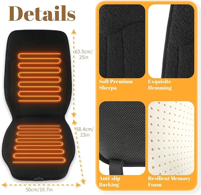 Heated Seat Cover with Fast Heat Warmer, Large Size Winter Seat Cushion Heating Pad Warm Christmas Holiday Gift for Home Office Winter, 3 Models Setting, Black