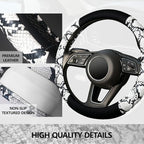 Snake Skin Steering Wheel Cover, Universal 14.5-15 inch Breathable Microfiber Leather Anti-Slip Car Steering Wheel Protector for Women Men, Black&White