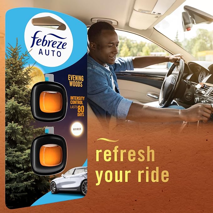 AUTO Air Freshener, Odor-Fighting Automotive Vent Clip, Evening Woods Scent, 8 Count