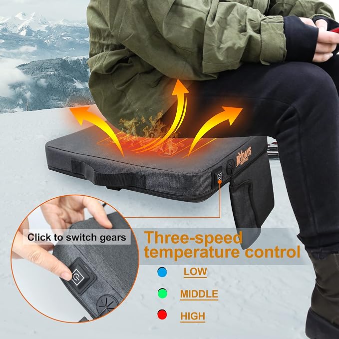 Portable Heated Seat Cushion, Memory Foam Heating Seat Pad for Outdoor Stadium Bleacher Camping, Power Bank Not Included（Black）