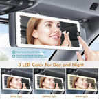 Car Sun Visor Vanity Mirror with Lights, Rechargeable LED Car Visor Makeup Mirror with 3 Color Dimmable Lights - Universal Accessories for Cars, SUVs, Trucks (White)