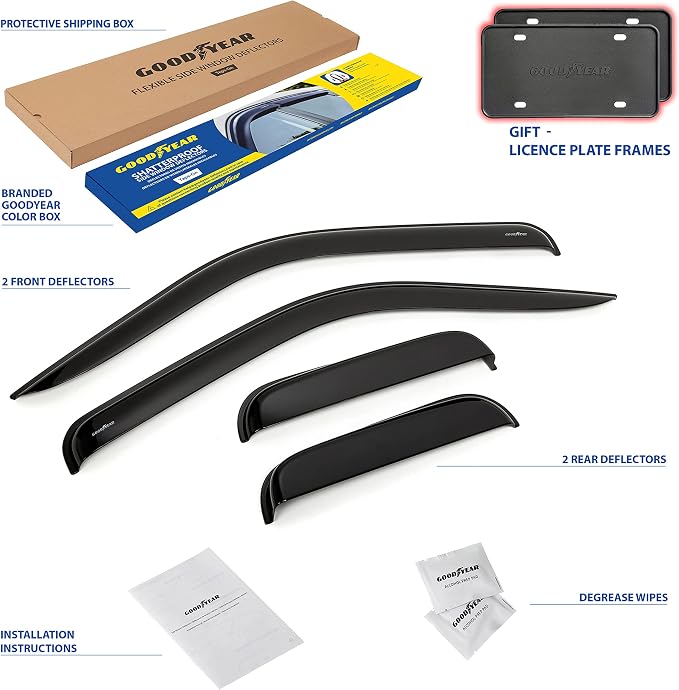 Goodyear Shatterproof Window Deflectors for Trucks Ford F250 F350 Super Duty 1999-2016 SuperCab, Tape-on Rain Guards, Window Visors, Vent Deflector, Vent Visor, Truck Accessories, 4 pcs-GY008944