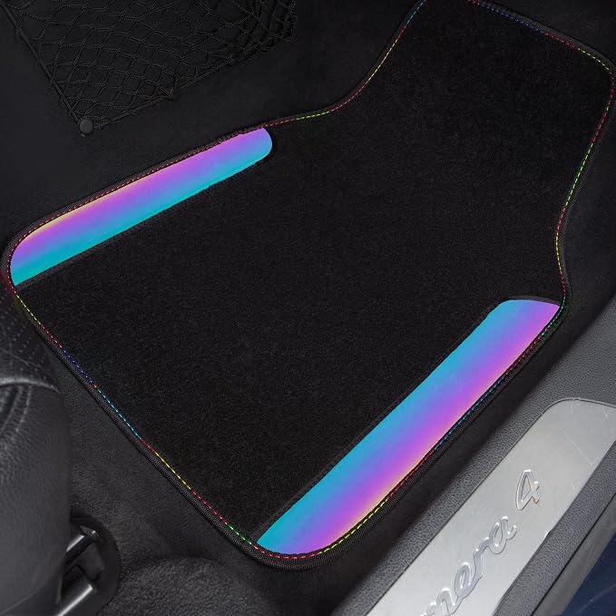 Chameleon Iridescent Reflective PU Leather&Waterproof Universal Carpet car Floor mats,Fit for 95% Suvs,Sedans,Vans,Trucks&Car Mat for Women(Reflective Color Change)