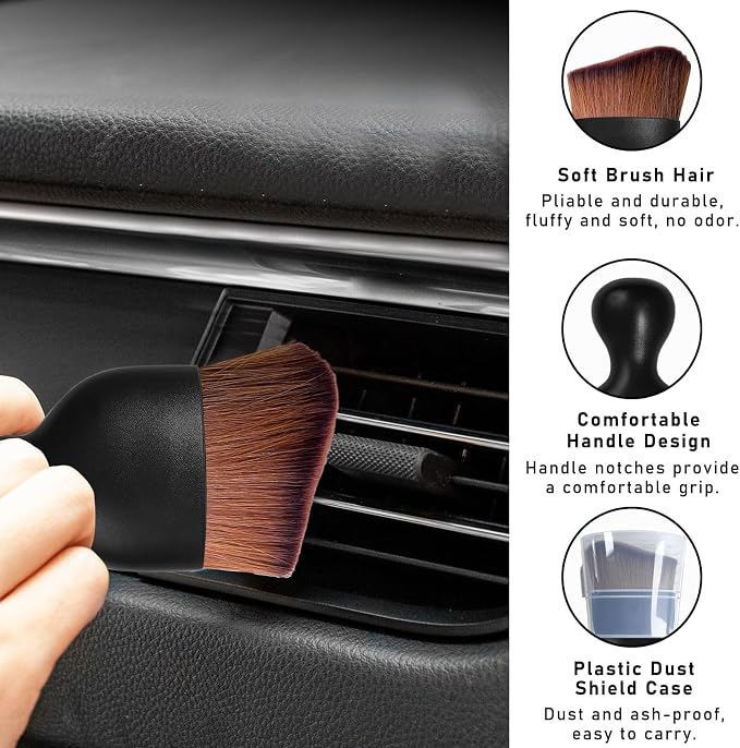 2PCS Car Interior Dust Brush, Soft Scratch Free Auto Detailing Brushes, Universal Vehicle Interior Cleaning Tool for Automotive Dashboard, Air Vents, Leather (Dark Brown)