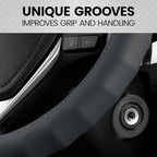 SW-899-MG Genuine Leather Car Steering Wheel Cover 14.5-15 inch Medium/Gray, Easy Installation