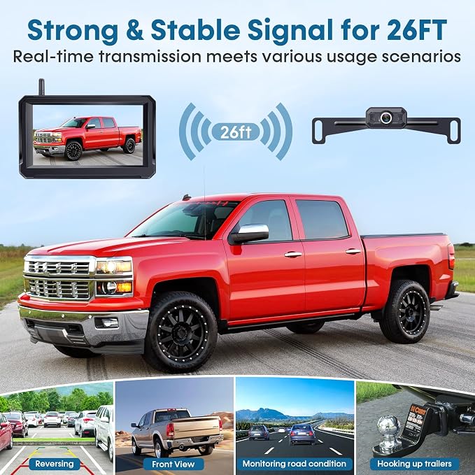 Wireless Backup Camera for Trucks: 5 Inch 1080P HD Display, Backup Camera for Car,Truck, IP69K Waterproof, Night Vision, Dual-Camera Support, DIY Installation, Customizable Parking Lines H21
