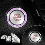 2 PCS Crystal Double Rhinestone Car Engine Start Stop Decoration Ring, Bling Car Interior Accessories for Women, Push to Start Button Cover Sticker, Automotive Decals, Purple