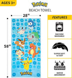 Kids Super Soft Cotton Beach Towel, 58 in x 28 in, Pokemon