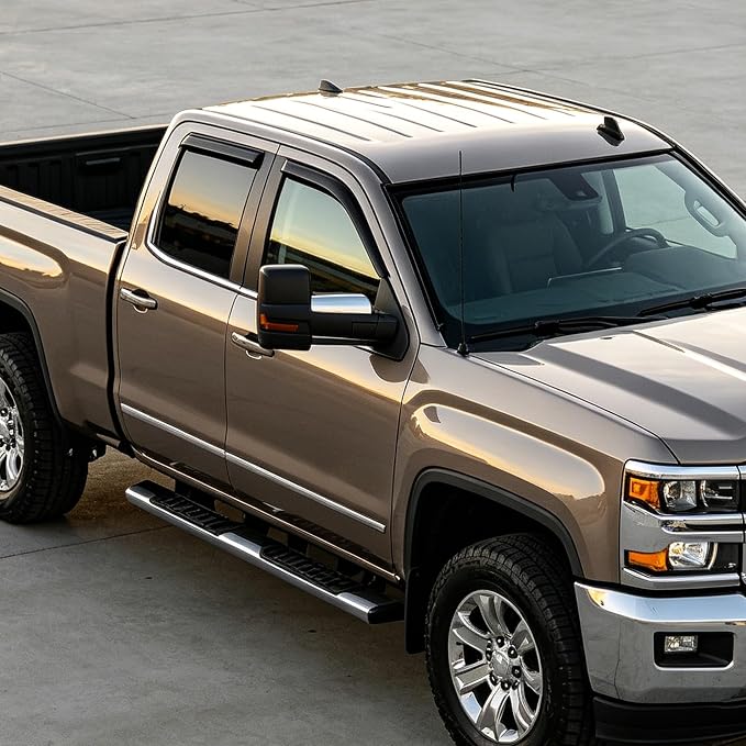 Tape-On Window Visors Rain Guards Compatible with 2014-2018 Chevrolet Silverado GMC Sierra 1500/2500HD/3500HD Double Cab, Durable Smoke Deflectors,Side Window Shades Rain Snow Sun Wind Protection