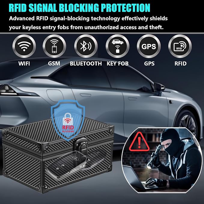 Faraday Signal Blocking Box for Car Keys, Carbon Fiber Black | Faraday Box for Car Keys, RFID Signal Blocking Box, Anti-Theft Shielding Cage, Large