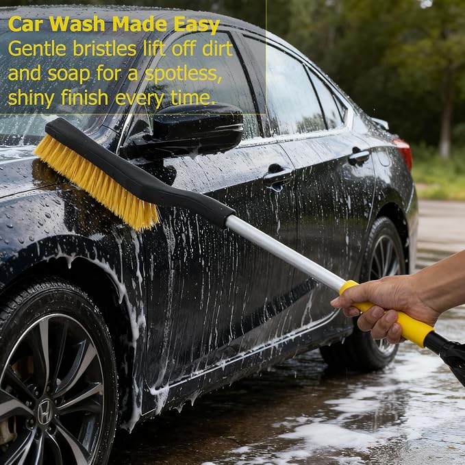 32" Aluminum Snow Brush & Ice Scraper 2-in-1 Winter Car Tool with Non-Slip Foam Grip and Scratch-Free Bristles for Cars, SUVs & Trucks, Yellow