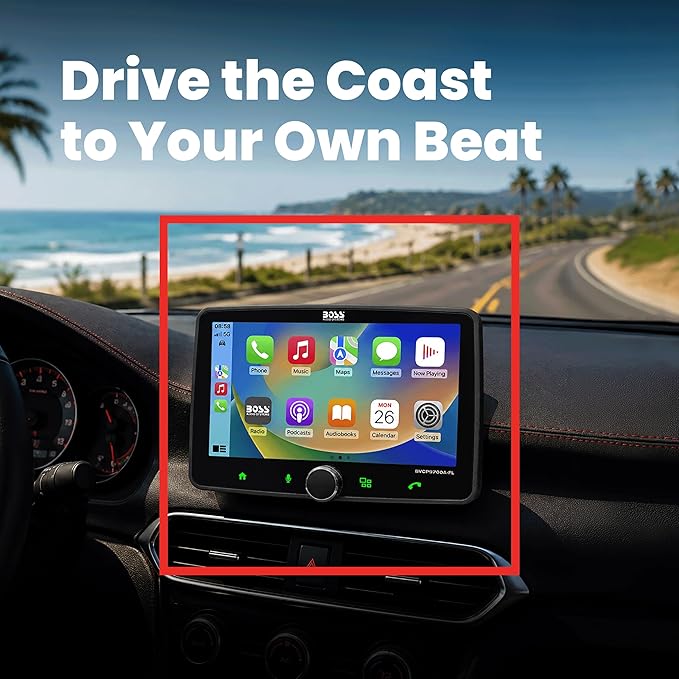 BVCP9700A-FL Single DIN Car Stereo Wireless Apple CarPlay, Android Auto, 7 Inch Touchscreen, Bluetooth, AM/FM Radio Receiver