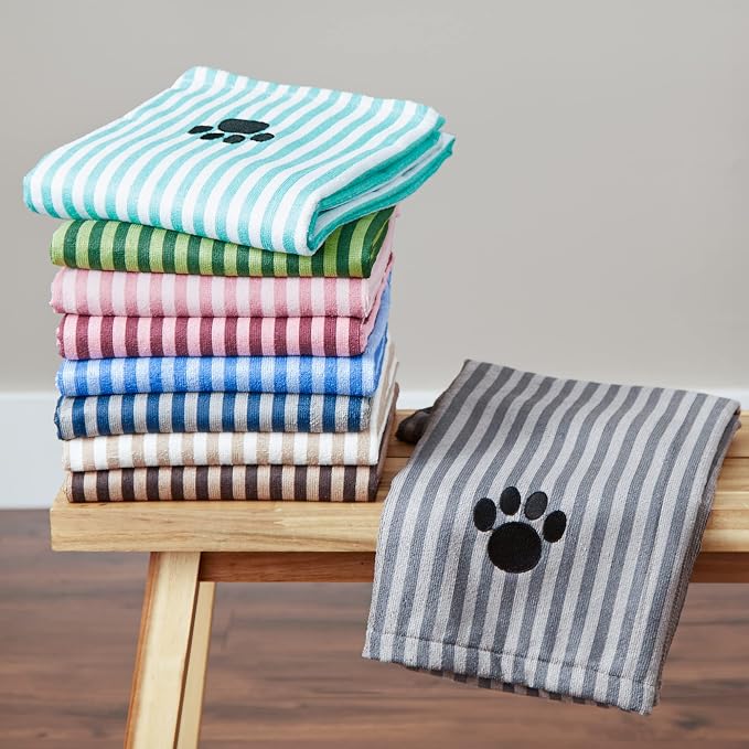 Pet Grooming Microfiber Towel, Striped Collection, X-Large, 41x23.5, Rose (Pack of 2)