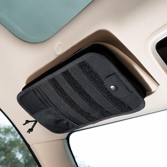 Tactical Visor Organizer MOLLE Panel with Zipper Storage Pouch & Sunglasses Holder Car Essentials EDC Gear Tool Pack Vehicle Accessories for Truck Pickup Van SUV ORV (Sun Visor Organizer)