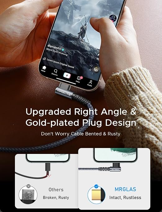 USB C Cable 3.2A【Upgraded 90°& Gold-Plated】, [4-Pack,10+6.6+3.3+1.6FT] Type C Fast Charging Cable Right Angle Nylon Braided USB A to USBC Cord for iPhone 17/16 Samsung S25 Ultra S10 Note 10
