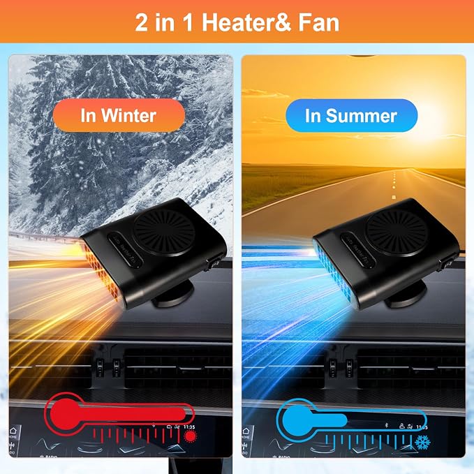 Car Heater 12v, Portable Car heaters for Vehicle,Car Defroster Windshield Heater Car Heater Defroster Windshield Defogger Automobile Windscreen(Black&Black)