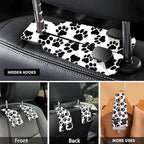 Car Seat Headrest Hook, Universal Leather Cute Hanger Holder Hook, Storage Organizer Interior Accessories for Purse Bags Handbag Black White Dog Paws