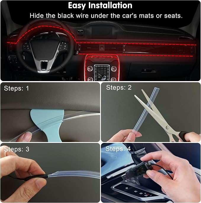 Interior Car LED Strip Lights Car Accessories APP Control with Remote 5 in 1 Music Sync Color Change RGB Ambient Lighting Kit with 275 inches Fiber Optic USB Charger Light Strips Decorations