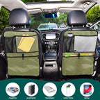 Olive Green Car Seat Organizer for Kids Backseat Kick Mat with Adjustable Strap Back Seat Protector for SUV Vehicle Car 2 Pcs