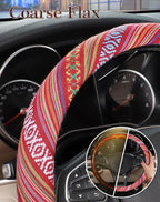 Boho Steering Wheel Cover with Baja Blanket Cloth, Ethnic Style Auto Wheel Cover Made of Coarse Flax, Fits 14 1/2-15 1/4 inches Car Wheel