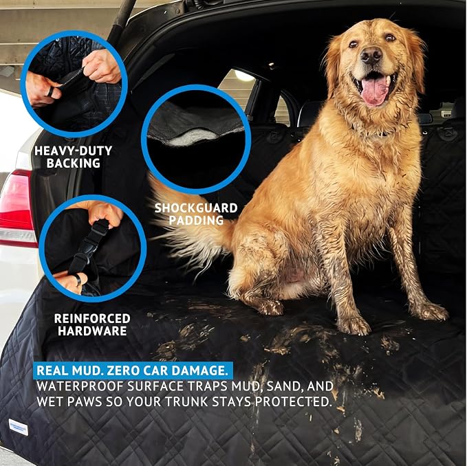 Bulldogology SUV Cargo Liner for Dogs 55"x82" Heavy Duty Complete Pet Trunk Cargo Cover Area - Trunk Cover Car Protector for Dogs Waterproof Nonslip Mat - Dog Cargo Liner SUVs Vans Cars (Large, Black)