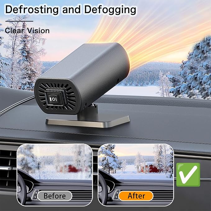 2026 New Upgrade Car Heater for Vehicle, 12V 150W Portable Car Heater, 2 in 1 Windshield Defogger and Defroster with Sucker and Holder,Plugs Into Cigarette Lighter (Black) (Black)