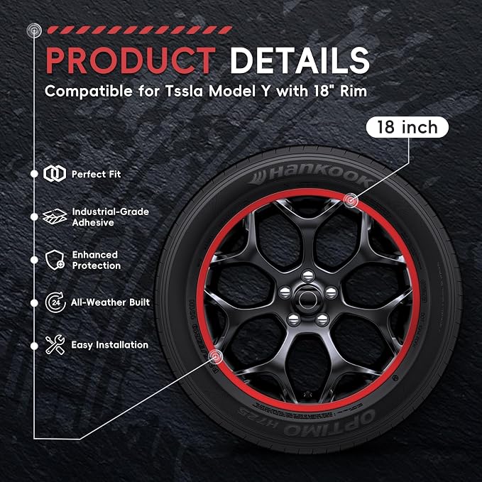 Red 18" Rim Protector, Aluminium Alloy Wheel Protection Ring, Wheel Rim Protector Strips for Curb Rash Prevention, Universal Wheel Accessories for Cars, Trucks, SUVs & Tesla All Models 4PCS