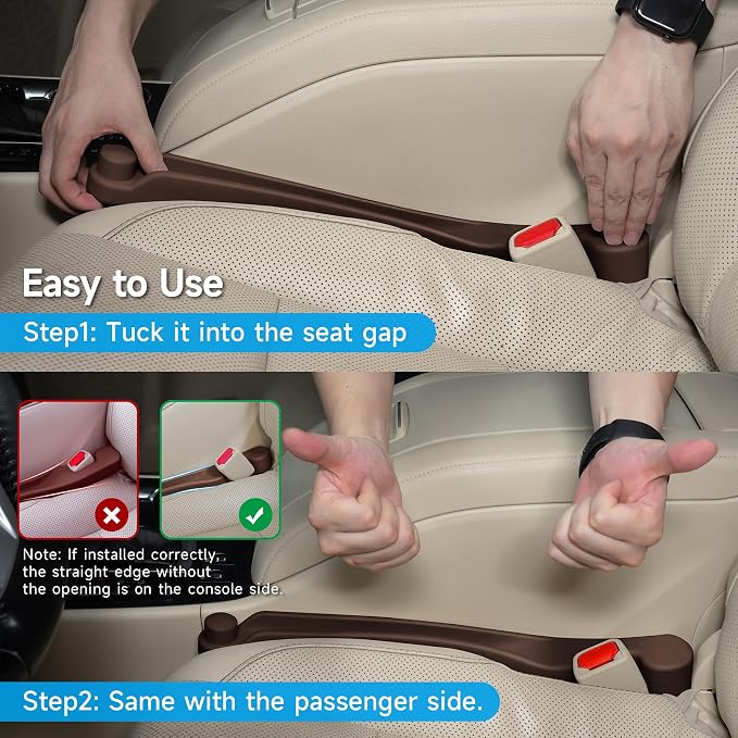 Car Seat Gap Filler Set of 2, 3IN1 Seat Side Gap Filler Plug with Storage Slot & Hook Function, Soft Foam Universal Fit Car SUV Truck Fill Gap Between Seats Console Organizer（Narrow Dark brown）