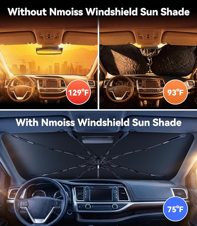 Windshield Sun Shade Umbrella for for Toyota SUV - [Vinyl Coating Heat Shield] Protect Car from Sun Rays & Heat Damage Keep Cool and Protect Interior, Spring Structure Edge