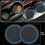6 Pcs Blue Car Accessories Set, Sport Leather Steering Wheel Cover 14.5-15inch Universal, Microfiber Leather Car Center Console Cover, Seat Belt Cushion, Cup Holder Coaster (Black-Blue)