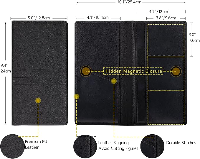 Car Registration and Insurance Card Holder, Vehicle License Document Glove Box Compartment Organizer, Interior Car Accessories for Women Men (Cross Black)