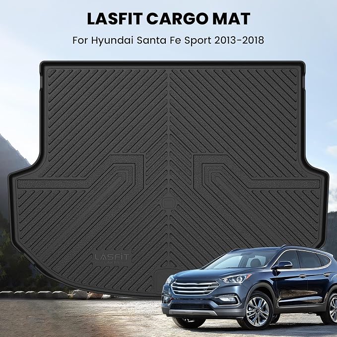 Cargo Mat for Hyundai Santa Fe Sport 2018 2017 2016 2015 2014 2013, All Weather TPE Custom Fit Car Trunk Mats Cargo Liners Accessories for Santa Fe Sport 2013-2018, Black