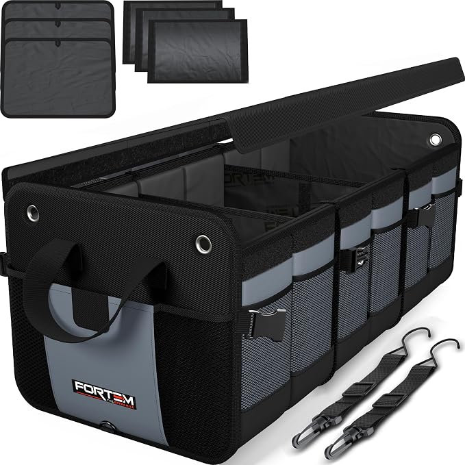 Trunk Organizer For SUV Car Organizer and Storage, Multi-Compartment Storage Bag Car Accessories for Women Men, Perfect Christmas Gifts, 1680D Oxford, Non Slip Bottom, Straps, Soft Cover (90L)