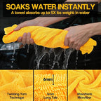 4 Pack Twisted Loop Car Drying Towel, 36x24 in Car Towels Cleaning Supplies, Reusable Shammy Quick Dry Cloth for Carwash, for Auto, Boat, Kitchen, Windows & Bathroom（Yellow）