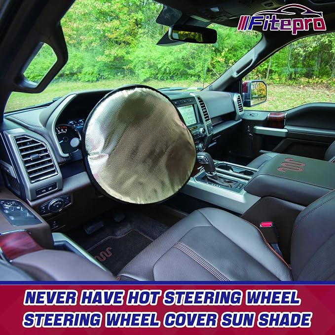 Steering Wheel Cover Sun Shade,Upgraded 3-Layer Foil Cooling Steering Wheel Sun Cover for Heat Protection Fit Most Car SUV Van 17.7" Reflector Protector