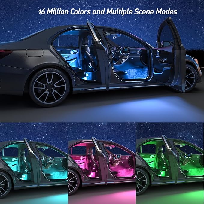 Car LED Lights Interior, Ambient Lighting Car with Smart APP Control, Multicolor Interior LED Lights with Music Mode for Truck Jeep SUV, DC 12V