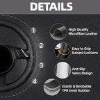 6 Pcs Black Car Accessories Set, Sport Leather Steering Wheel Cover 14.5-15inch Universal, Car Center Console Cover, Seat Belt Cushion, Cup Holder Coaster (Black Carbon Fiber)