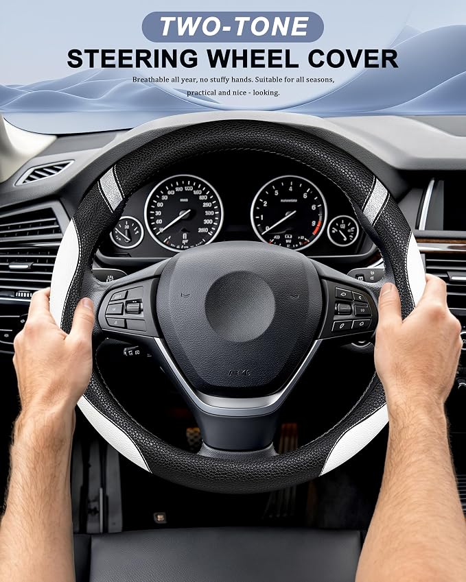 Steering Wheel Cover for Women Leather Universal Steering Wheel Cover for Car 15 inch (White)